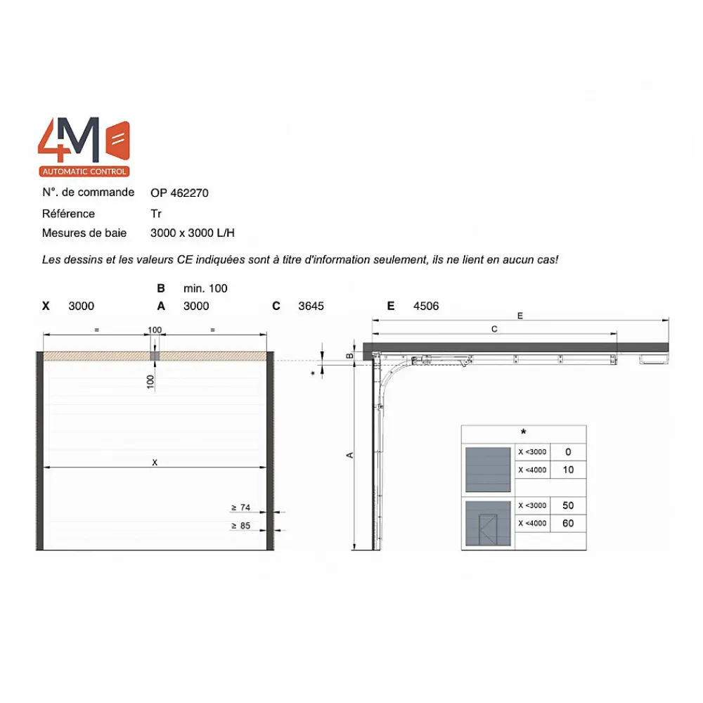 4M Porte Sectionnelle Motorisée StandardLine Linteau 100mm Lisse Gris Ral 7016 L3000xH3000- Porte De Garage Enroulable