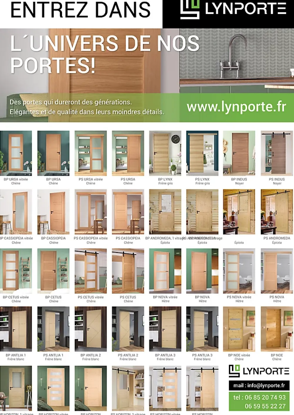 Lynporte Porte seule 3 Panneaux URSA bois chêne européen 2040 x 730- Porte Nue