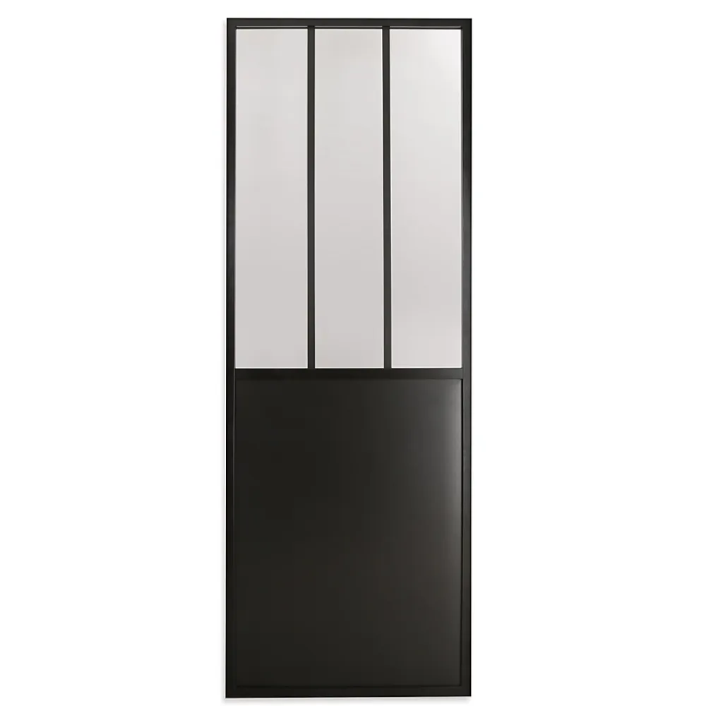 Porte Nue<Porte seule en aluminium 3 carreaux vitrés transparents, coloris noir mat H.204 x l.83cm