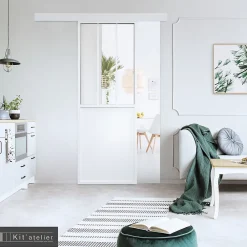 Porte Nue<Porte seule en aluminium 3 carreaux vitrés transparents 73 coloris blanc H.204 x l.73cm