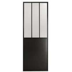 Porte seule en aluminium 3 carreaux vitrés transparents, coloris noir H.204 x l.73cm- Porte Nue