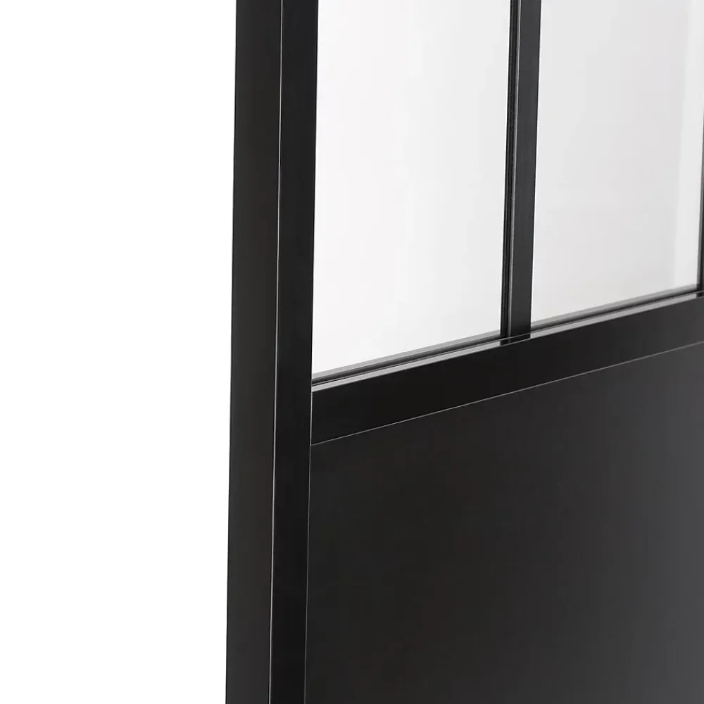 Porte seule en MDF, 3 carreaux vitrés transparents, coloris noir mat H.204 x l.83cm- Porte Nue