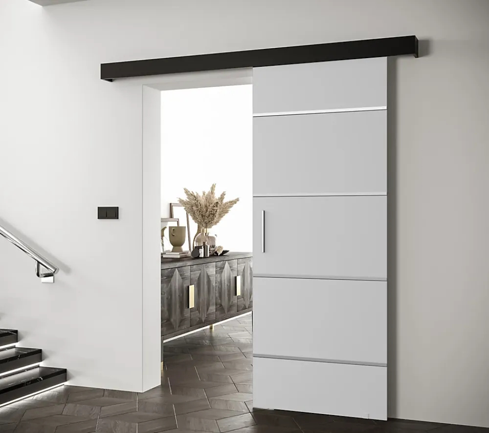 Abiks Meble Portes coulissantes Salwador IV 70x204 cm (Blanc / Noir / Argent)- Porte Coulissante