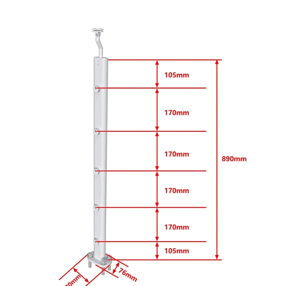 AICA Sanitaire Poteau Garde-Corps en aluminium argent L.890 mm - Pose verticale, idéal intérieur et extérieur- Accessoire D'Escalier