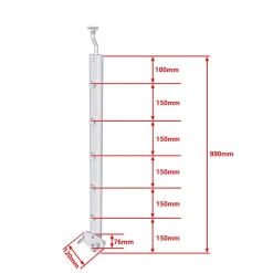 AICA Sanitaire Poteau Garde-Corps en aluminium argent L.890 mm - Pose suspendue ou latérale, idéal intérieur et extérieur- Accessoire D'Escalier