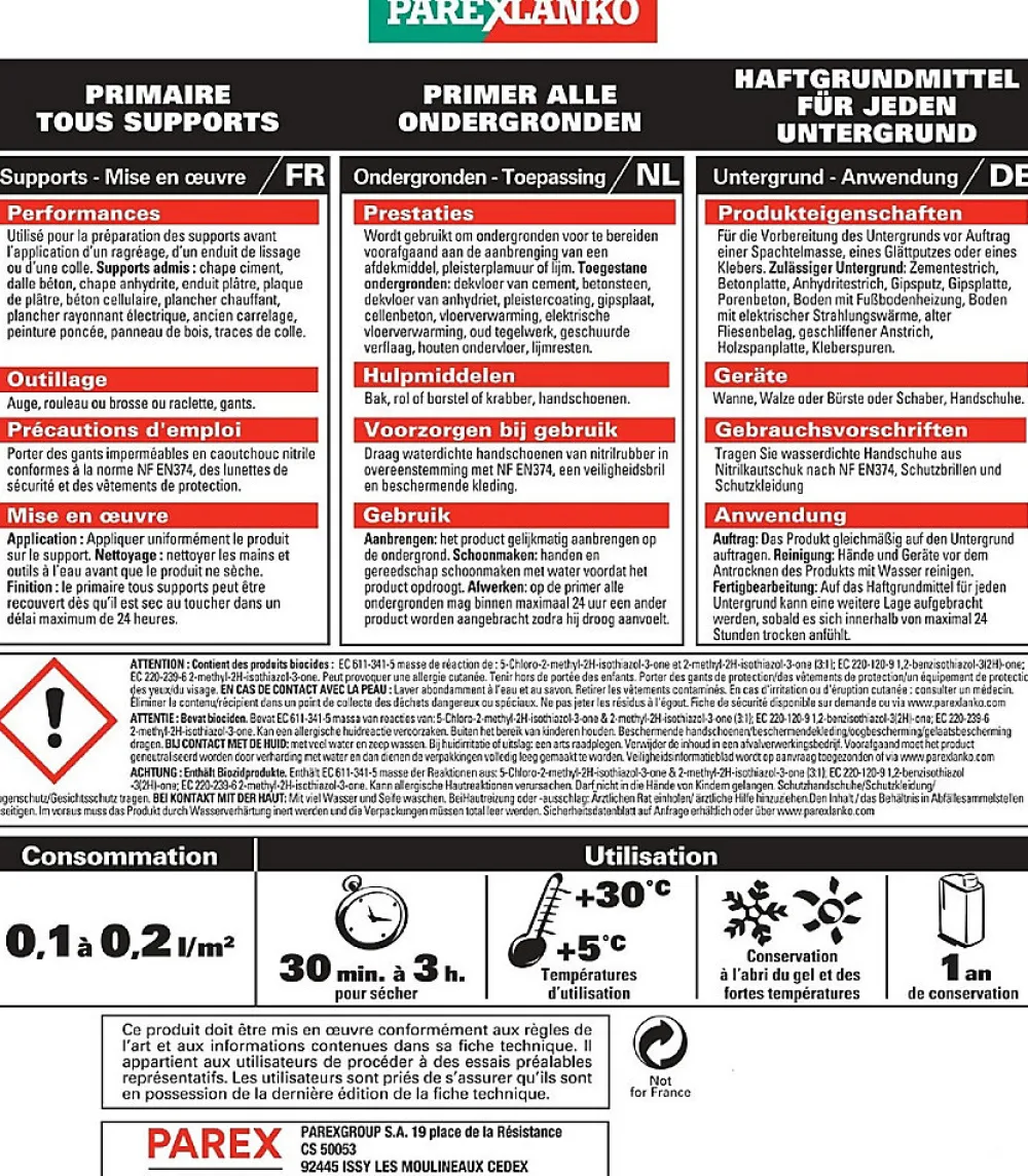 Parexlanko Ragréage Et Primaire Pour Carrelage<Primaire tous supports 2 litres