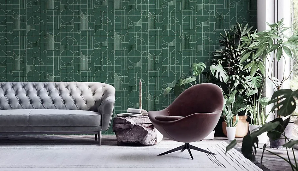 Profhome 386993-GU Papier peint à motifs graphiques légèrement texturé brillant 5,33 m2- Papier Peint