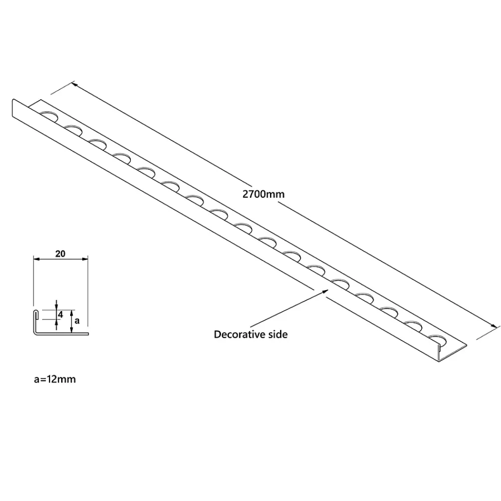 Ilcom Profil angulaire J en acier inoxydable pour les carreaux 12mm x 2700mm - gunmetal- Profilé Carrelage