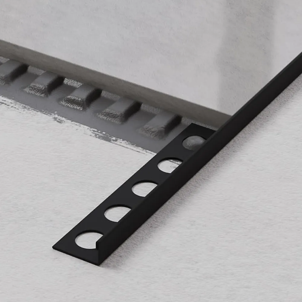 Ilcom Profil angulaire J en acier inoxydable pour les carreaux 12mm x 2700mm - noir matt- Profilé Carrelage
