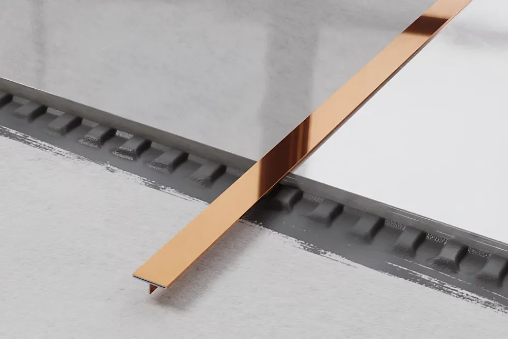 Ilcom Profil décoratif T en acier inoxydable pour couvrir jonction Cuivre poli - 20mm X 10mm X 2700mm- Profilé Carrelage