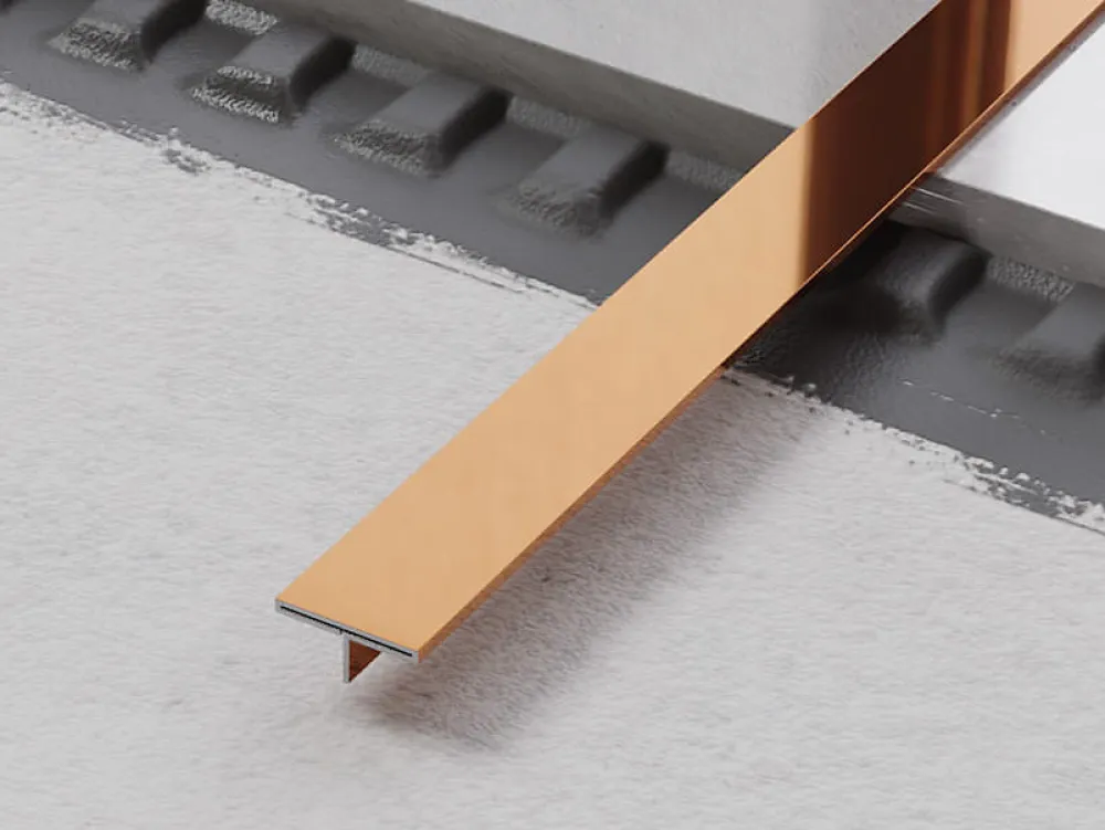 Ilcom Profil décoratif T en acier inoxydable pour couvrir jonction Cuivre poli - 20mm X 10mm X 2700mm- Profilé Carrelage