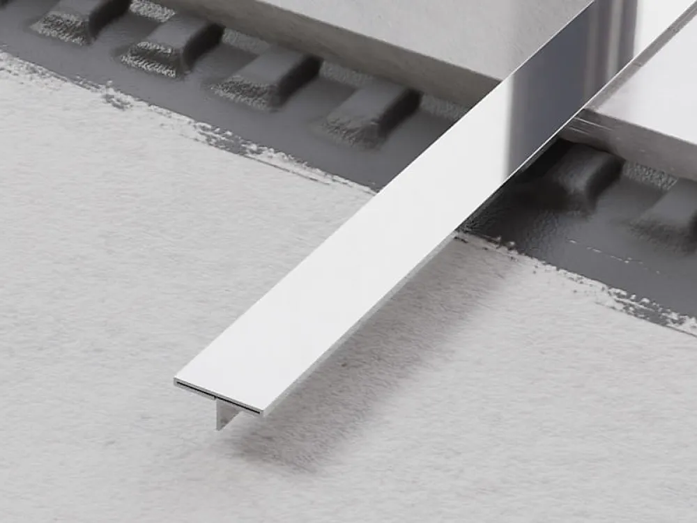 Ilcom Profil décoratif T en acier inoxydable pour couvrir jonction Argent poli - 20mm X 10mm X 2700mm- Profilé Carrelage