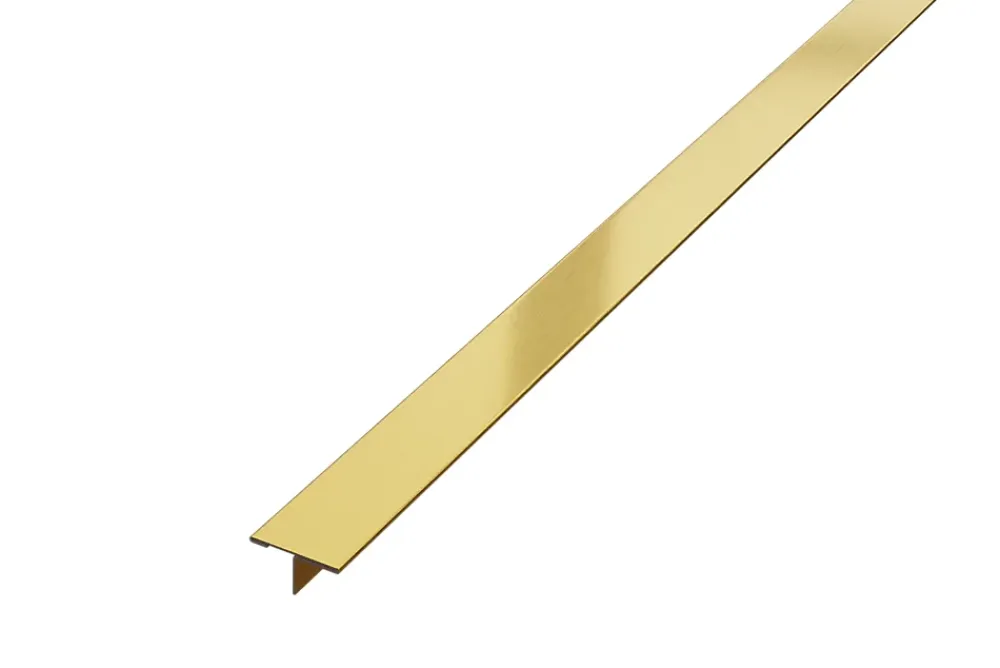 Ilcom Profilé Carrelage<Profil décoratif T en acier inoxydable pour couvrir jonction Or satiné - 20mm X 10mm X 2440mm