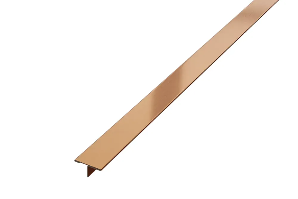 Ilcom Profilé Carrelage<Profil décoratif T en acier inoxydable pour couvrir jonction Cuivre satiné - 20mm X 10mm X 2440mm