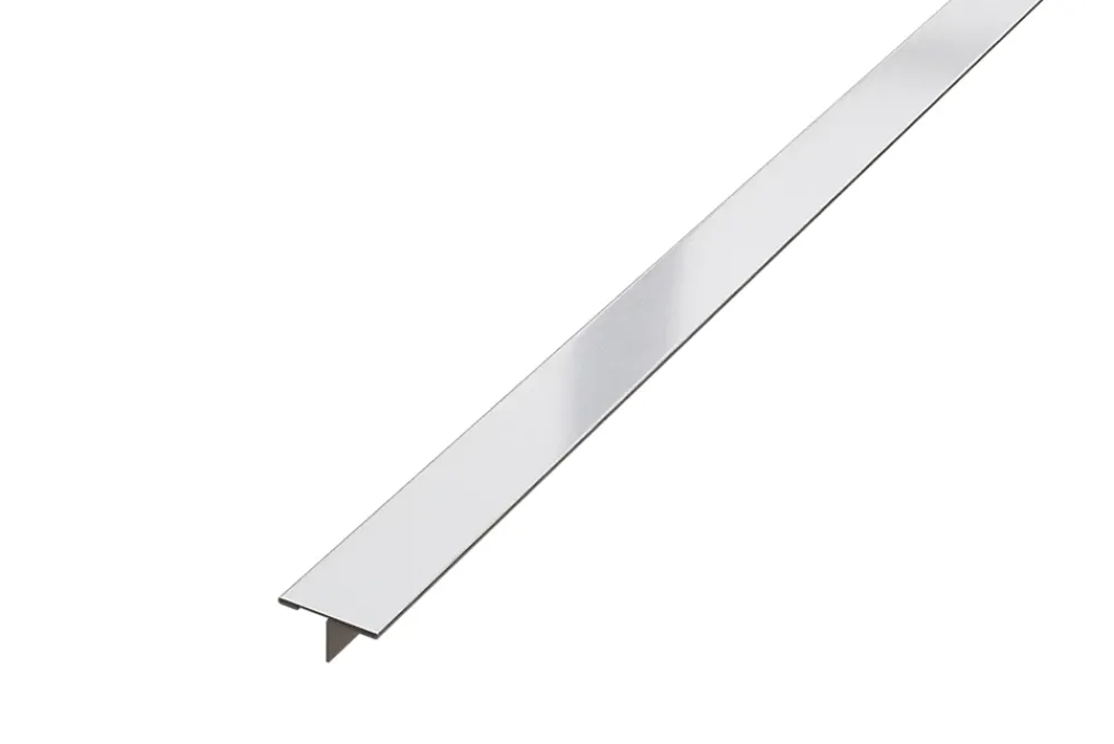 Ilcom Profilé Carrelage<Profil décoratif T en acier inoxydable pour couvrir jonction Argent satiné - 20mm X 10mm X 2700mm