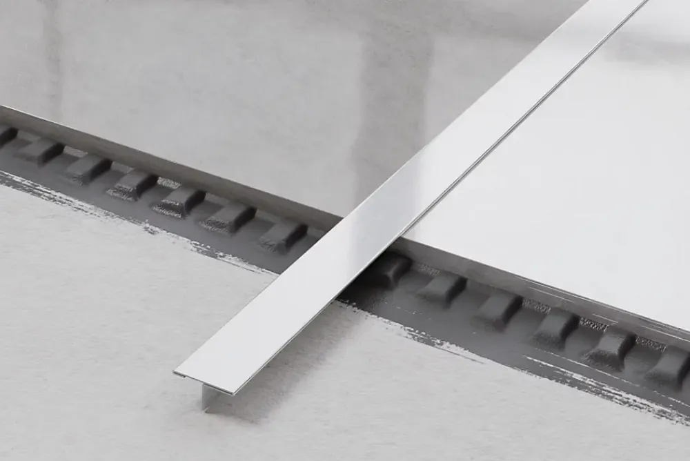 Ilcom Profilé Carrelage<Profil décoratif T en acier inoxydable pour couvrir jonction Argent satiné - 20mm X 10mm X 2700mm