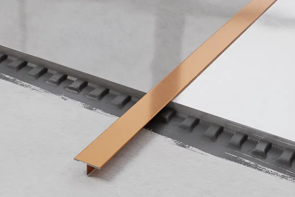 Ilcom Profil décoratif T en acier inoxydable pour couvrir jonction Cuivre satiné - 20mm X 10mm X 2700mm- Profilé Carrelage