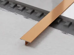 Ilcom Profil décoratif T en acier inoxydable pour couvrir jonction Cuivre satiné - 20mm X 10mm X 2700mm- Profilé Carrelage