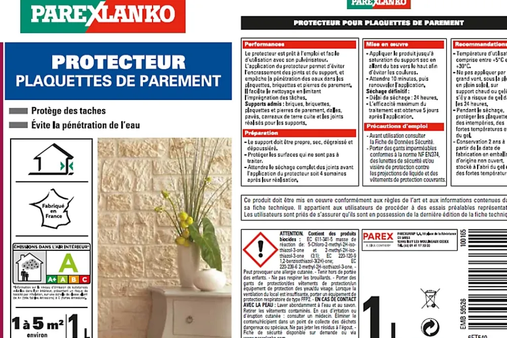 Parexlanko Protecteur plâtre et béton intérieur et extérieur 1L- Plaquette De Parement|Plaquette De Parement