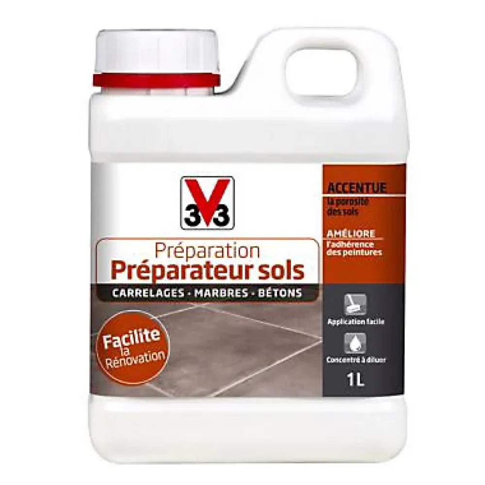 V33 Préparateur rénovation sols carrelés incolore 1L- Ragréage Et Primaire Pour Carrelage