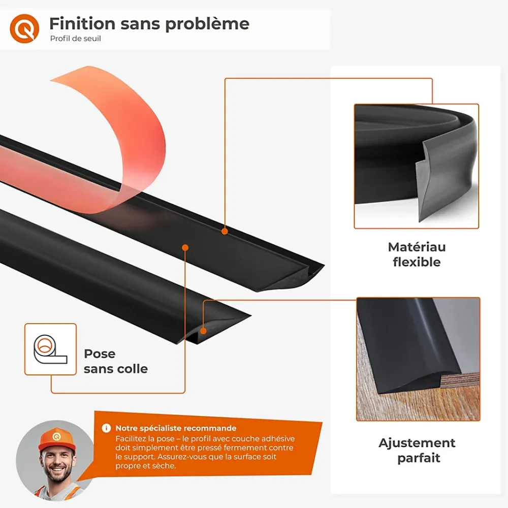 Quest Plinthe Pour Sol En Vinyle Et Pvc<Profil de rampe flexible en PVC autocollant pour carrelages et moquettes, Marron