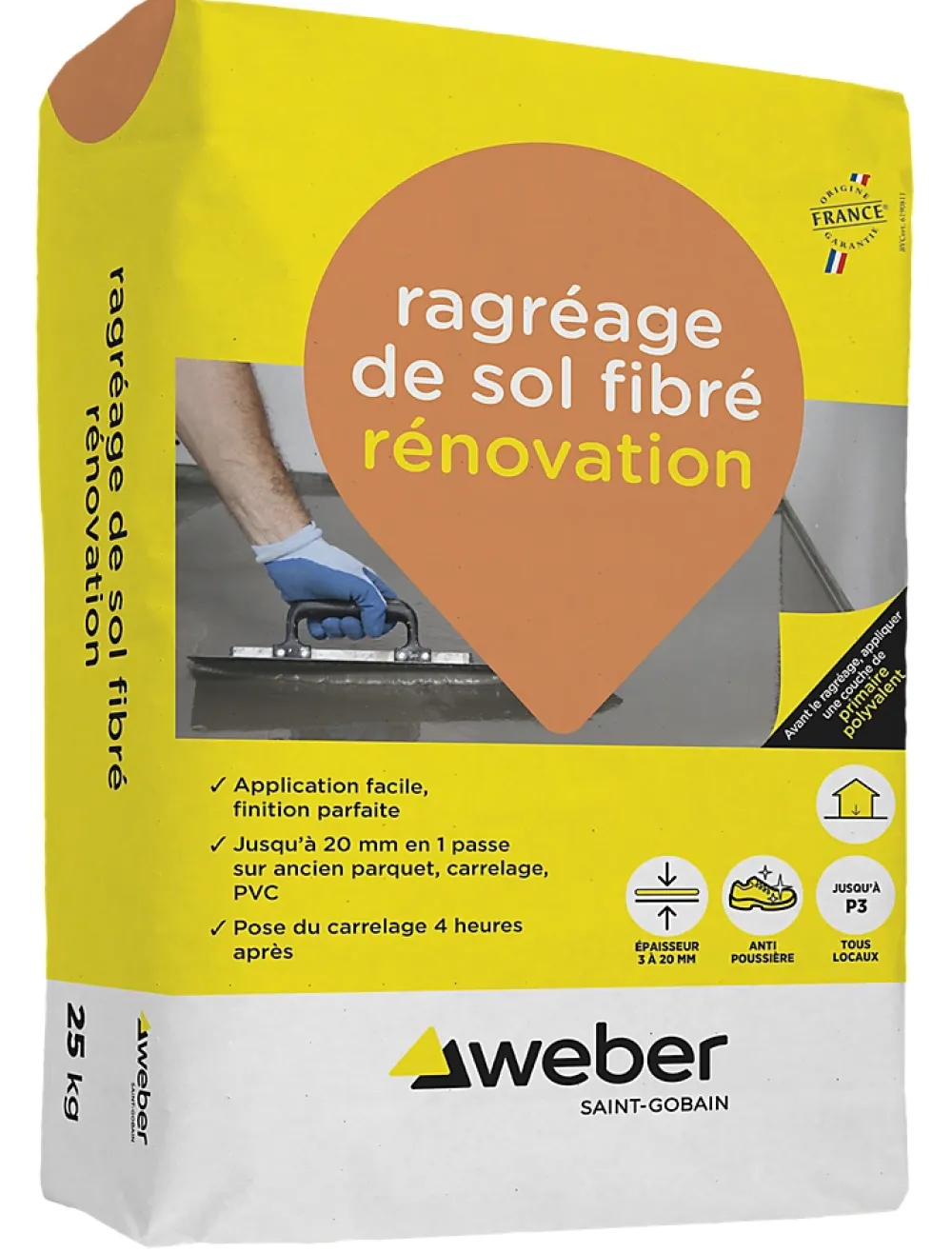 Weber Saint-Gobain Ragréage de sol fibré rénovation Weber 25kg- Ragréage Et Primaire Pour Carrelage