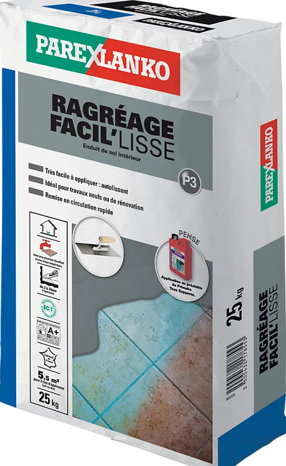 Parexlanko Ragréage Facil'Lisse gris 25 kg- Ragréage Et Primaire Pour Carrelage