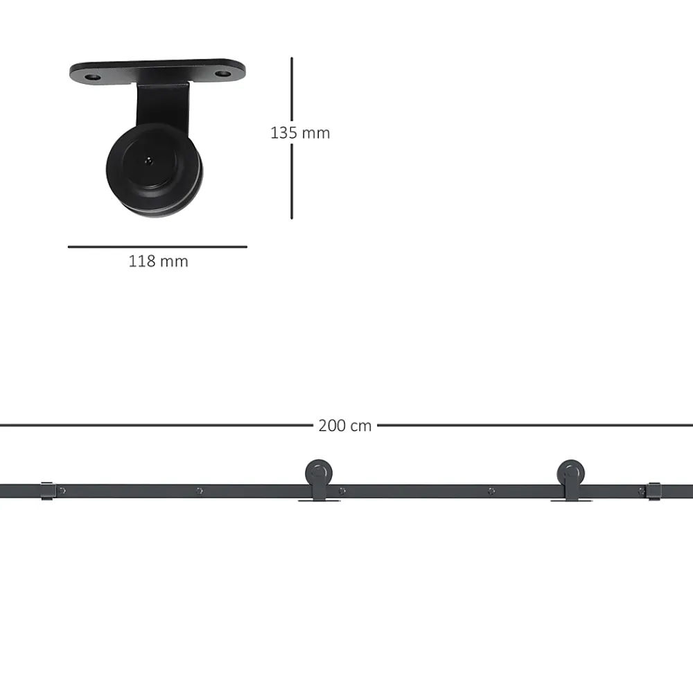 Homcom Rail porte coulissante 2 m avec quincaillerie - kit de rail pour porte coulissante 100Kg - acier au carbone noir- Porte Coulissante