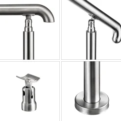AICA Sanitaire Accessoire D'Escalier<Rampe d'escalier L.136cm - acier inox 201 - 3 à 4 Marches - Argent Garde Corps - Angle Reglable de 0-60 - Exterieur et Interieur