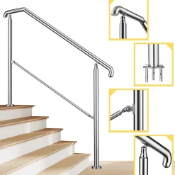 AICA Sanitaire Accessoire D'Escalier<Rampe d'escalier L.162cm - acier inox 201 - 4 à 5 Marches - Argent Garde Corps - Angle Reglable de 0-60 - Exterieur et Interieur