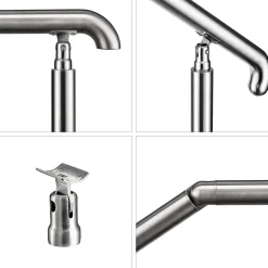 AICA Sanitaire Accessoire D'Escalier<Rampe d'escalier L.162cm - acier inox 201 - 4 à 5 Marches - Argent Garde Corps - Angle Reglable de 0-60 - Exterieur et Interieur