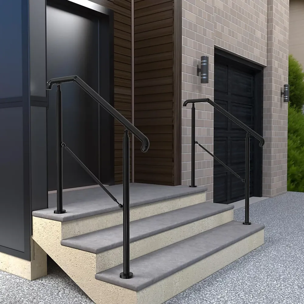 AICA Sanitaire Rampe d'escalier L.108cm - acier inox 201 - 2 à 3 Marches - Noir Garde Corps - Angle Reglable de 0-60 - Exterieur et Interieur- Accessoire D'Escalier