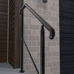 AICA Sanitaire Rampe d'escalier L.108cm - acier inox 201 - 2 à 3 Marches - Noir Garde Corps - Angle Reglable de 0-60 - Exterieur et Interieur- Accessoire D'Escalier