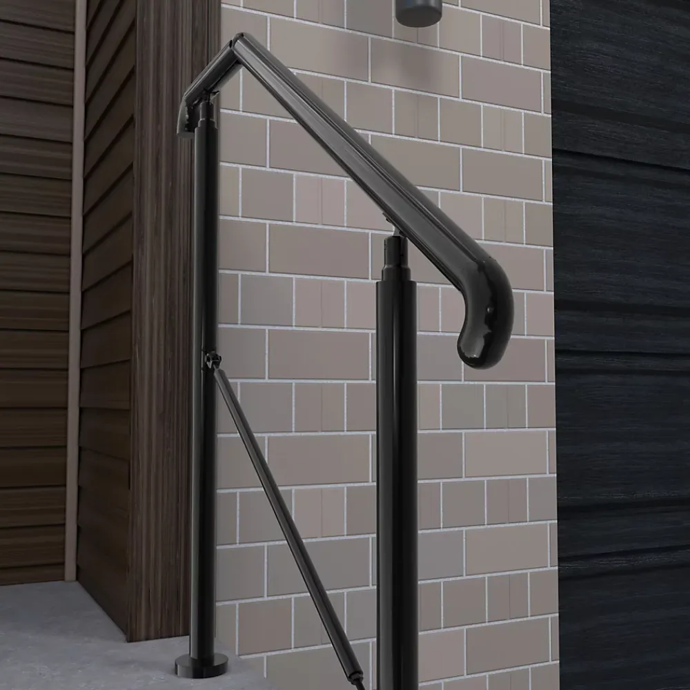 AICA Sanitaire Rampe d'escalier L.108cm - acier inox 201 - 2 à 3 Marches - Noir Garde Corps - Angle Reglable de 0-60 - Exterieur et Interieur- Accessoire D'Escalier