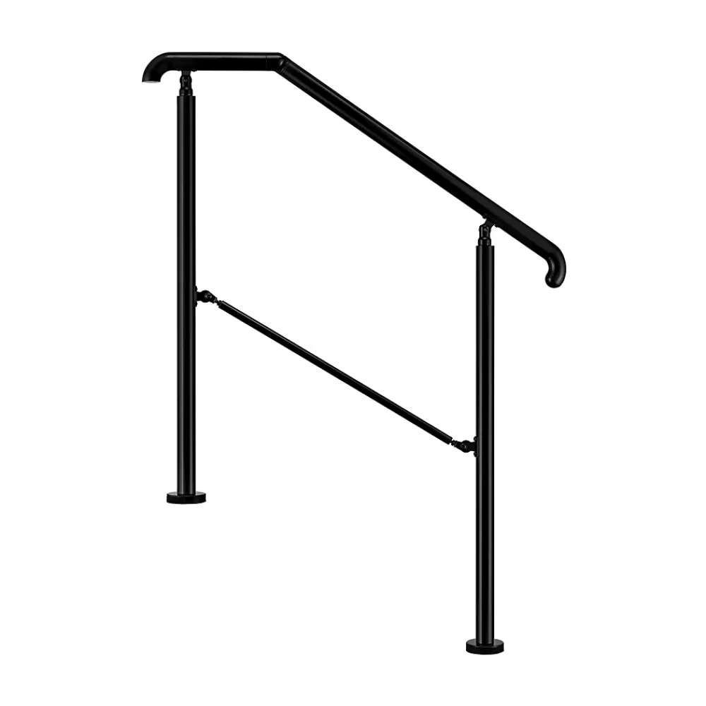 AICA Sanitaire Rampe d'escalier L.108cm - acier inox 201 - 2 à 3 Marches - Noir Garde Corps - Angle Reglable de 0-60 - Exterieur et Interieur- Accessoire D'Escalier