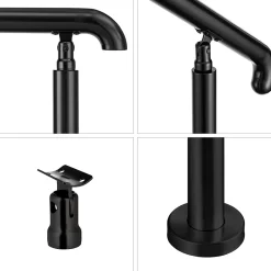 AICA Sanitaire Rampe d'escalier L.108cm - acier inox 201 - 2 à 3 Marches - Noir Garde Corps - Angle Reglable de 0-60 - Exterieur et Interieur- Accessoire D'Escalier