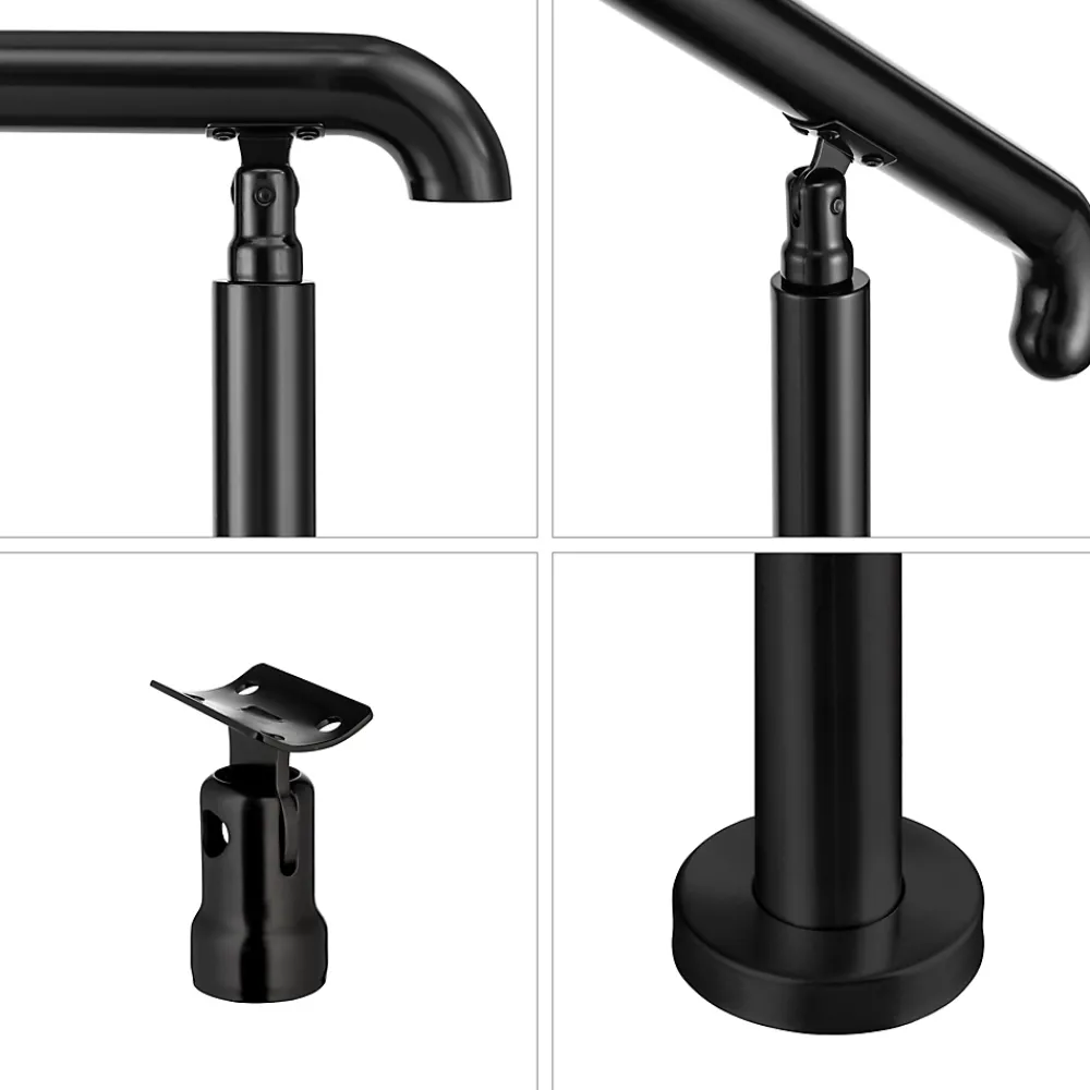 AICA Sanitaire Rampe d'escalier L.108cm - acier inox 201 - 2 à 3 Marches - Noir Garde Corps - Angle Reglable de 0-60 - Exterieur et Interieur- Accessoire D'Escalier
