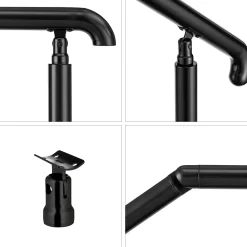 AICA Sanitaire Rampe d'escalier L.108cm - acier inox 201 - 2 à 3 Marches - Noir Garde Corps - Angle Reglable de 0-60 - Exterieur et Interieur- Accessoire D'Escalier