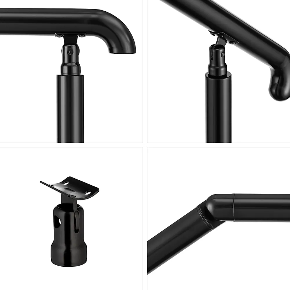 AICA Sanitaire Rampe d'escalier L.108cm - acier inox 201 - 2 à 3 Marches - Noir Garde Corps - Angle Reglable de 0-60 - Exterieur et Interieur- Accessoire D'Escalier