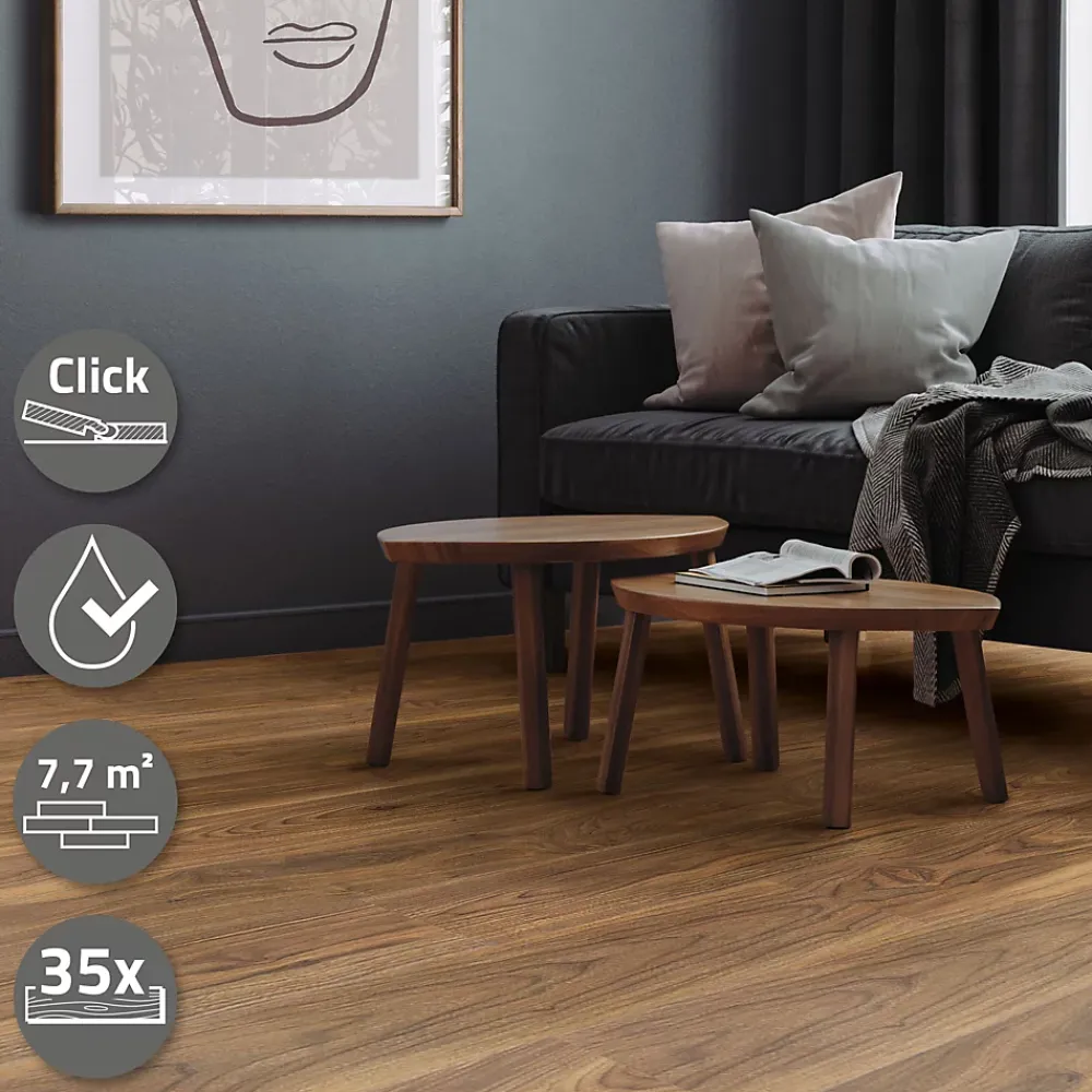 Ml-Design Dalle Et Lame Pvc<Revêtement de sol à clic en PVC 7,7m²/35 planches 122x18cm marron aspect chêne bois