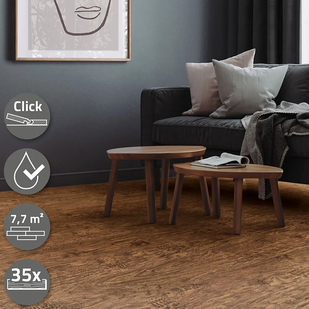 Ml-Design Dalle Et Lame Pvc<Revêtement de sol à clic en PVC 7,7 m² / 35 planches 122 x 18 cm marron aspect acacia