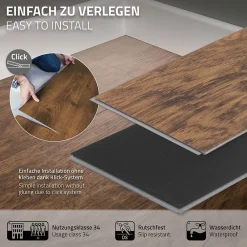 Ml-Design Revêtement de sol à clic en PVC 6,16 m² / 28 planches 122 x 18 cm marron aspect acacia- Dalle Et Lame Pvc