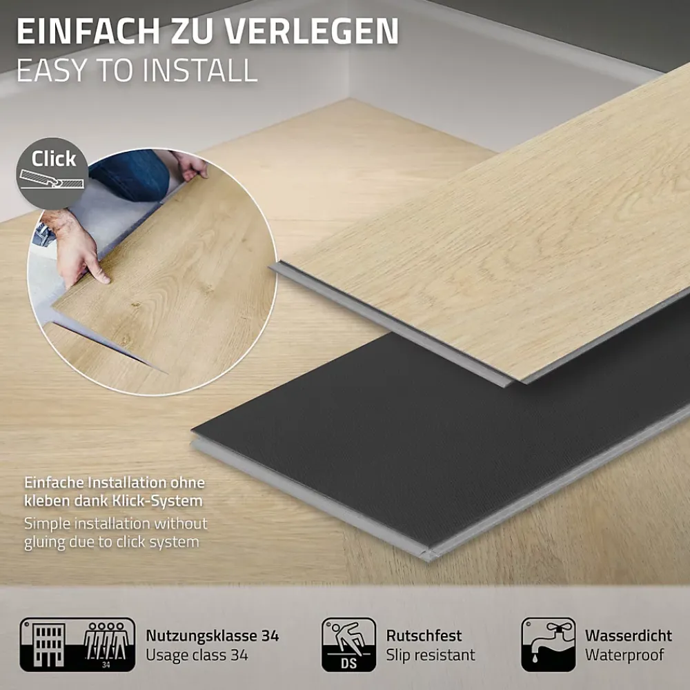 Ml-Design Revêtement de sol à clic en PVC 3,12m²/40 planches marron aspect chêne à chevrons naturel- Dalle Et Lame Pvc