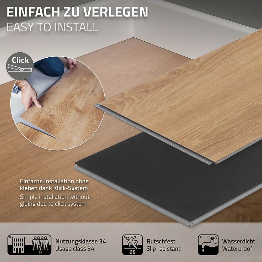 Ml-Design Dalle Et Lame Pvc<Revêtement de sol à clic en PVC 6,16m²/28 planches 122x18cm marron clair aspect chêne