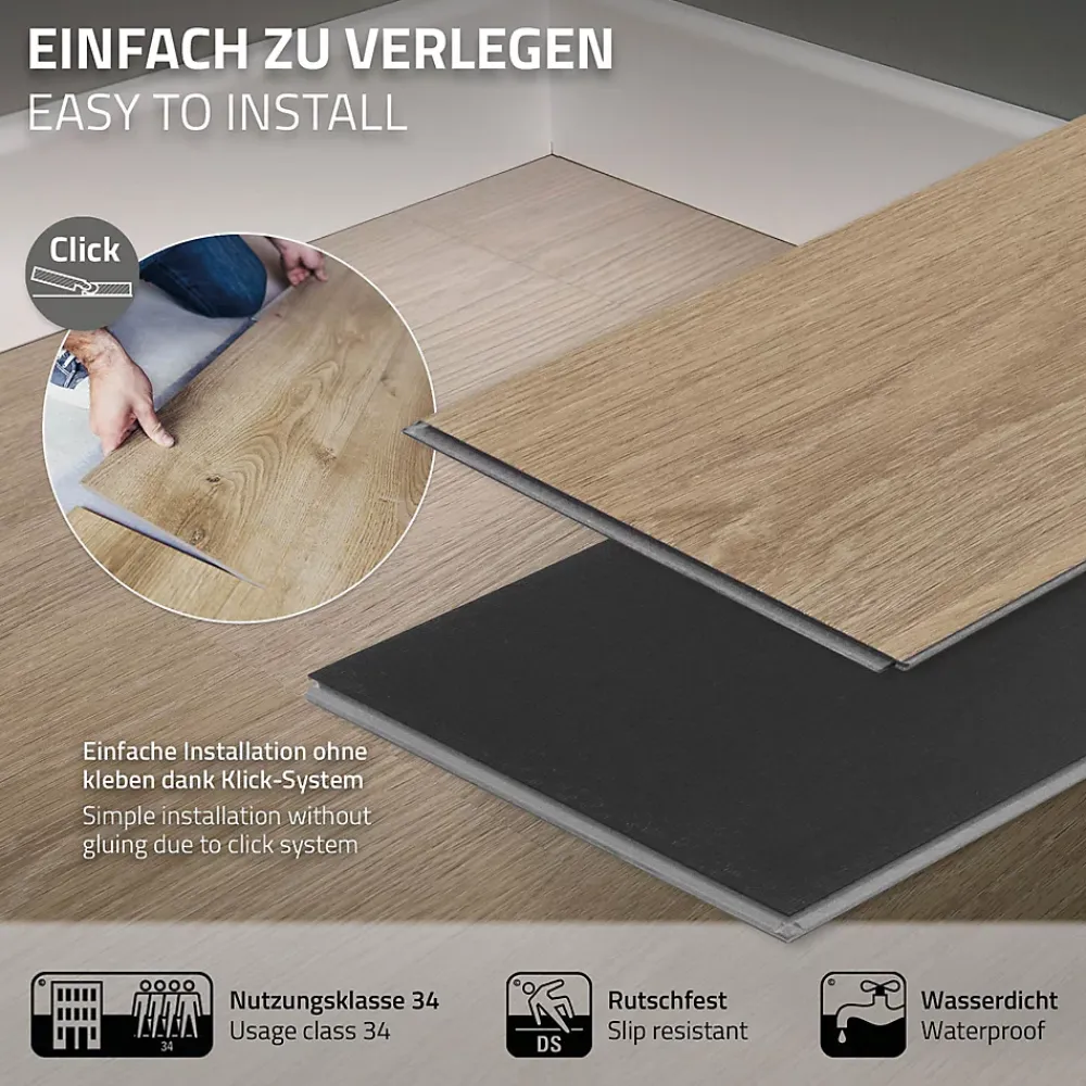 Ml-Design Dalle Et Lame Pvc<Revêtement de sol à clic PVC 6,16m²/28 planches 122x18cm marron aspect chêne golden hour