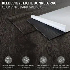 Ml-Design Revêtement de sol autocollant PVC 2,23m²/16 planches 91,5x15,3cm gris foncé aspect chêne- Dalle Et Lame Pvc