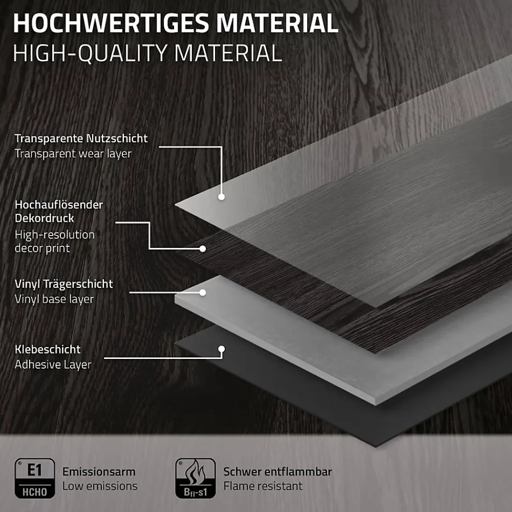 Ml-Design Revêtement de sol autocollant PVC 2,23m²/16 planches 91,5x15,3cm gris foncé aspect chêne- Dalle Et Lame Pvc