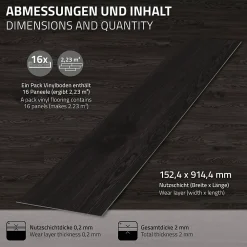 Ml-Design Revêtement de sol autocollant PVC 2,23m²/16 planches 91,5x15,3cm gris foncé aspect chêne- Dalle Et Lame Pvc