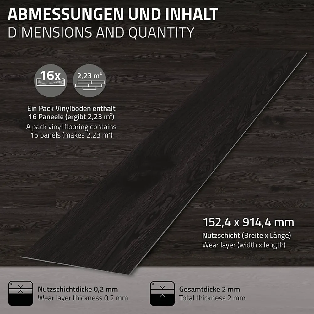 Ml-Design Revêtement de sol autocollant PVC 2,23m²/16 planches 91,5x15,3cm gris foncé aspect chêne- Dalle Et Lame Pvc