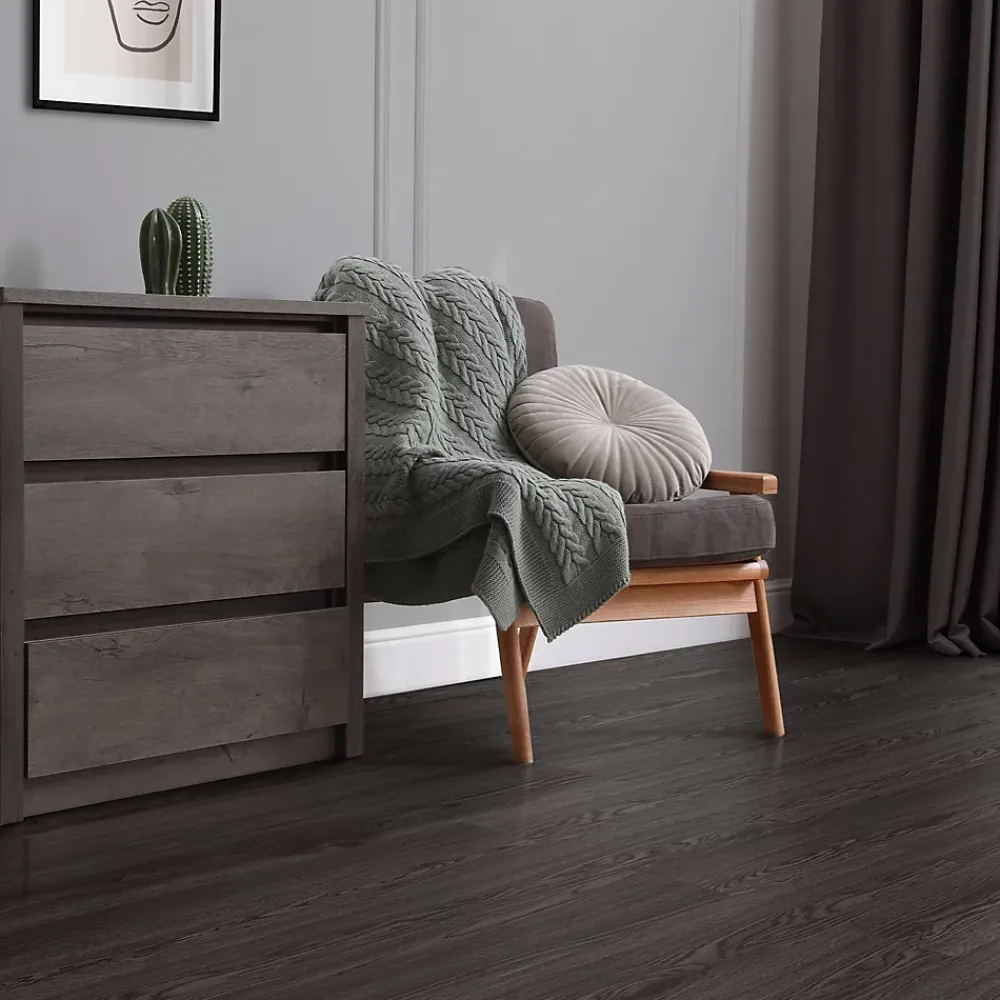 Ml-Design Revêtement de sol autocollant PVC 2,23m²/16 planches 91,5x15,3cm gris foncé aspect chêne- Dalle Et Lame Pvc